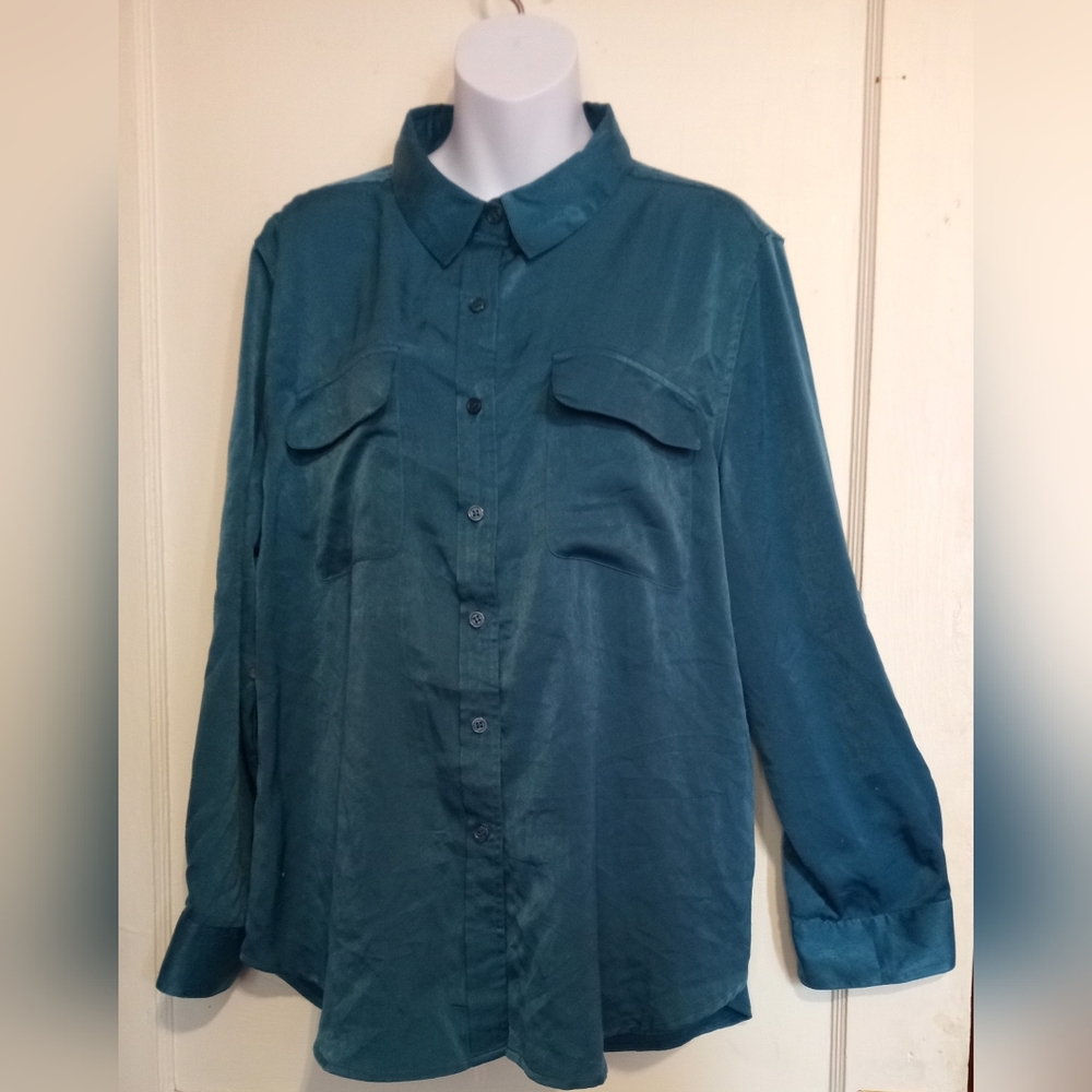 Dressbarn Ladies Teal Button-Up Shirt Sz XL - Picture 2 of 6